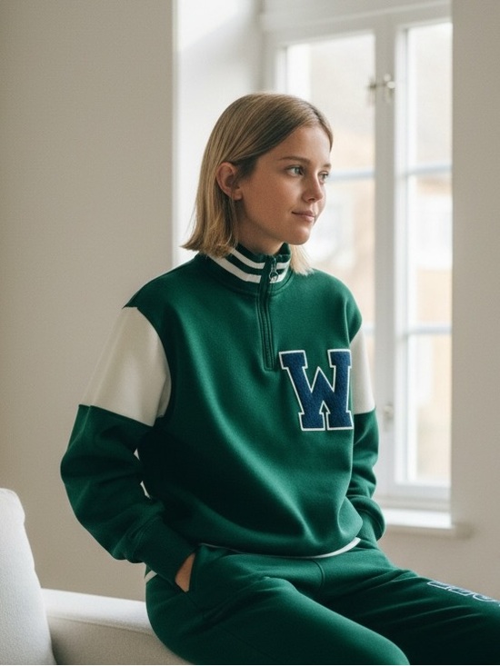 Zara Tops - EUC Zara Flocked Green Pullover Sweatshirt